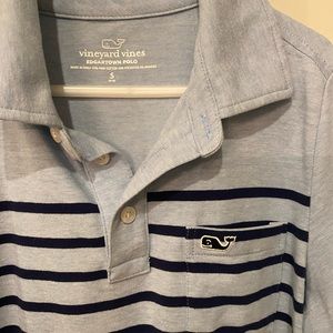 Boys Vineyard Vines Polo size Small (8-10). Light blue with navy stripes.